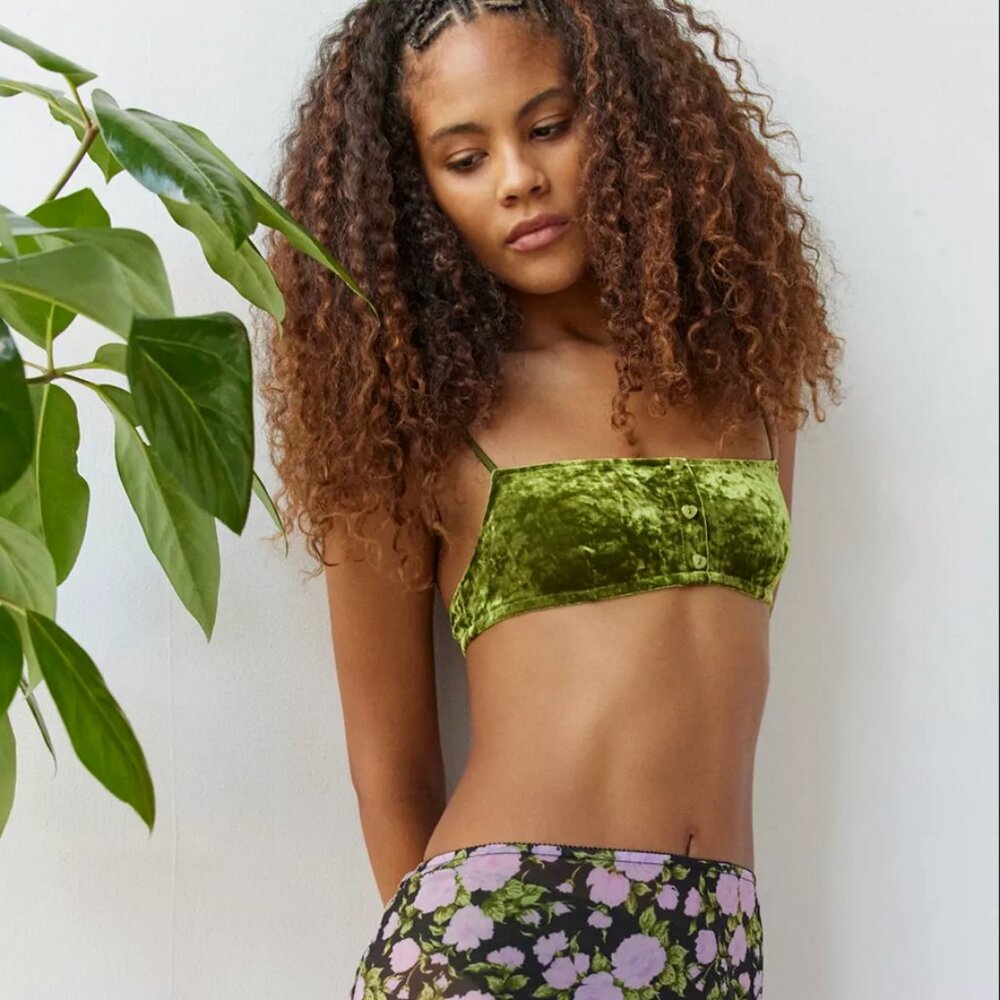 Urban Outfitters Only Hearts X Out From Under Velvet Heart-Button Bra